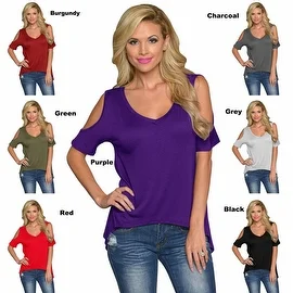 Womens Off Shoulder V-Neck Casual Blouse Jersey Tunic Tops